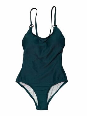 Kona Sol Ribbed One Piece Swimsuit Green Open Back Lace Up Size Small